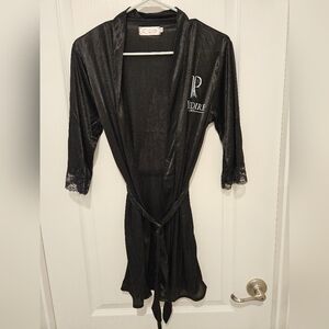 Prédiré Paris Luxury Satin Lace Robe Black Size M Retail $350